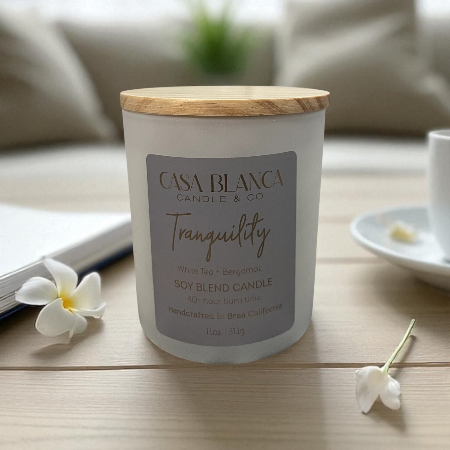 TRANQUILITY 8 OZ. CANDLE (White Tea + Bergamot)