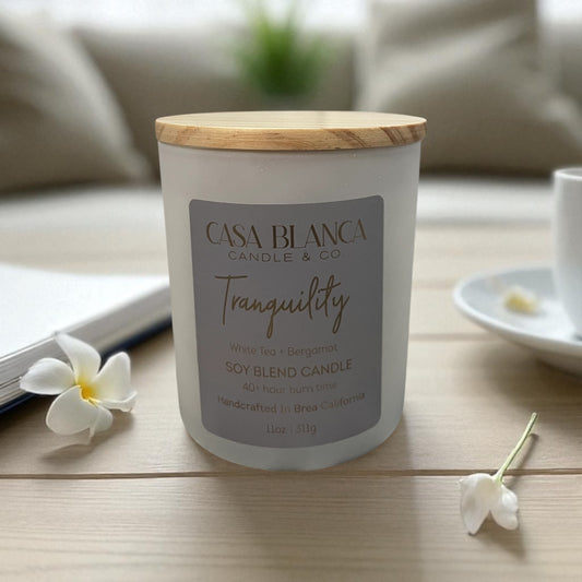 TRANQUILITY 8 OZ. CANDLE (White Tea + Bergamot)
